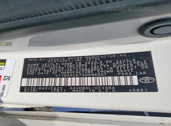 4T1DAACK7SU096007 2025 TOYOTA CAMRY White VIN sticker view