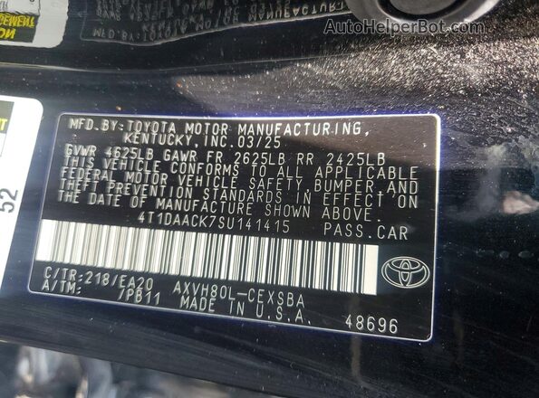 4T1DAACK7SU141415 2025 TOYOTA CAMRY Черный Вид подкапотного пространства