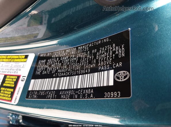 4T1DAACK7SU169649 2025 TOYOTA CAMRY Blue Engine compartment view
