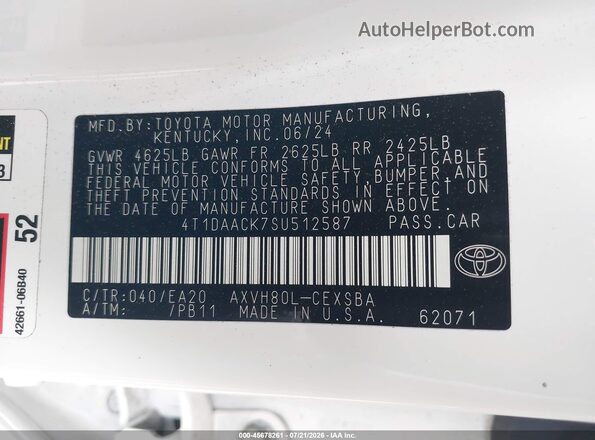 4T1DAACK7SU512587 2025 TOYOTA CAMRY White Շարժիչի բաժամունքի տեսք