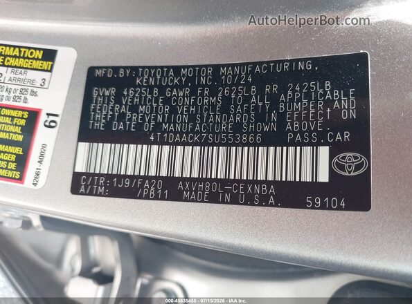 4T1DAACK7SU553866 2025 TOYOTA CAMRY Gray Vista del compartimento del motor