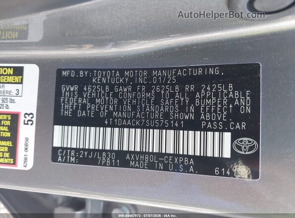4T1DAACK7SU575141 2025 TOYOTA CAMRY Серый Вид подкапотного пространства