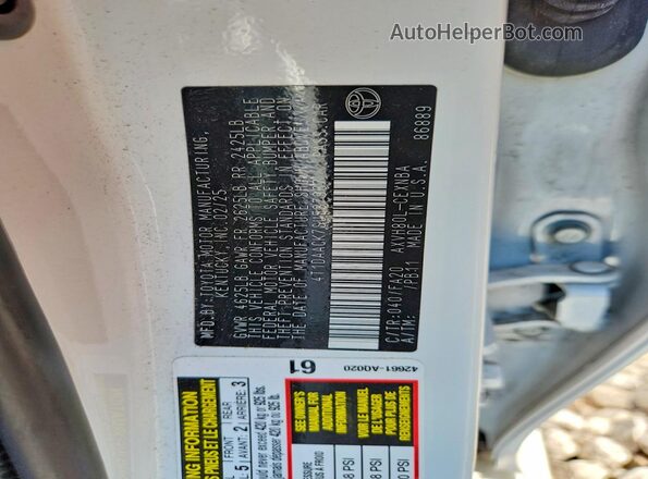 4T1DAACK7SU587967 2025 TOYOTA CAMRY White VIN sticker view