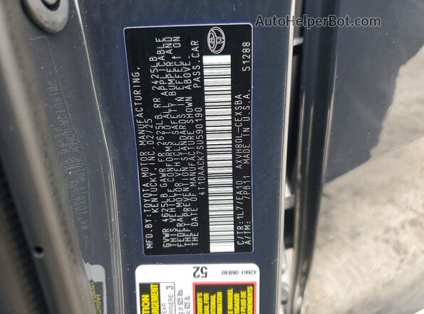4T1DAACK7SU590190 2025 TOYOTA CAMRY Gray VIN კოდის სტიკერის ხედი