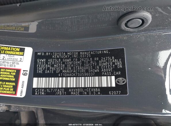 4T1DAACK7SU596037 2025 TOYOTA CAMRY Gray Vista del compartimento del motor