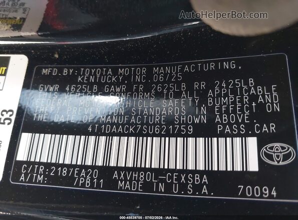 4T1DAACK7SU621759 2025 TOYOTA CAMRY Черный Вид подкапотного пространства
