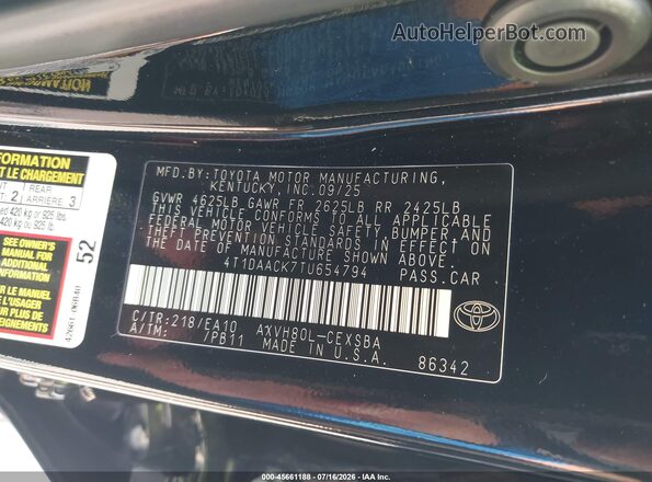 4T1DAACK7TU654794 2026 TOYOTA CAMRY Black Вид підкапотного простору