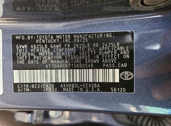 4T1DAACK7TU660546 2026 TOYOTA CAMRY Серый Вид наклейки с VIN-кодом