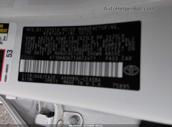 4T1DAACK7TU672471 2026 TOYOTA CAMRY White Engine compartment view