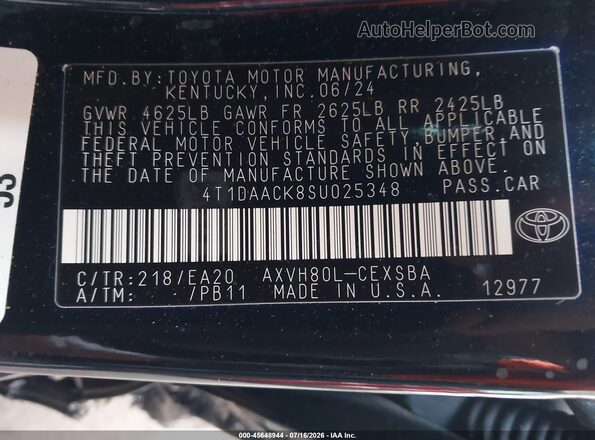 4T1DAACK8SU025348 2025 TOYOTA CAMRY Black Вид підкапотного простору