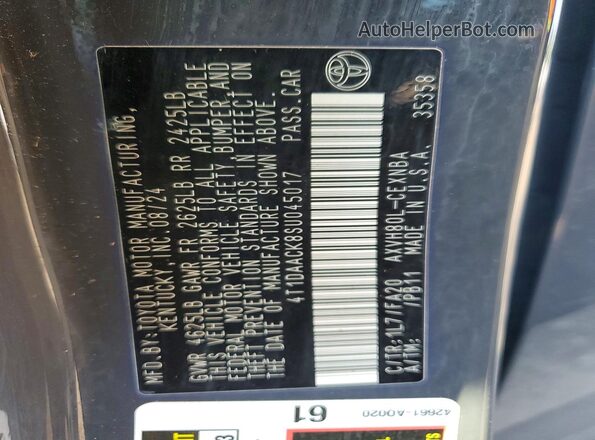 4T1DAACK8SU045017 2025 TOYOTA CAMRY Gray Vista del compartimento del motor
