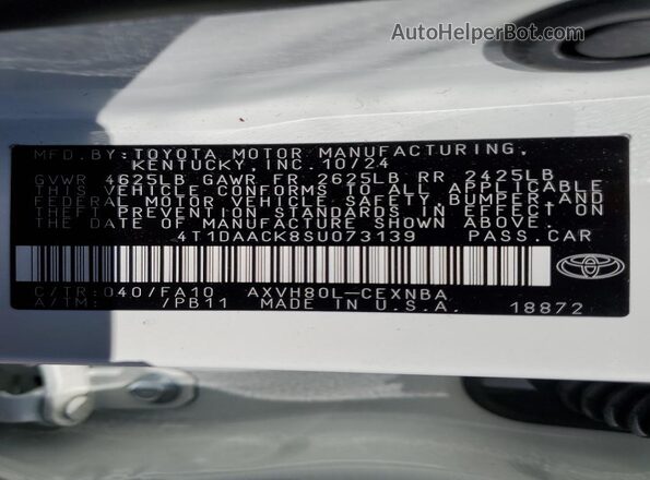 4T1DAACK8SU073139 2025 TOYOTA CAMRY White ძრავის განყოფილების ხედი