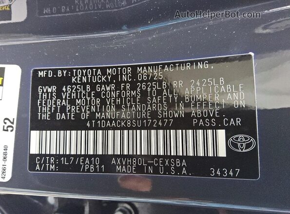 4T1DAACK8SU172477 2025 TOYOTA CAMRY Серый Вид подкапотного пространства