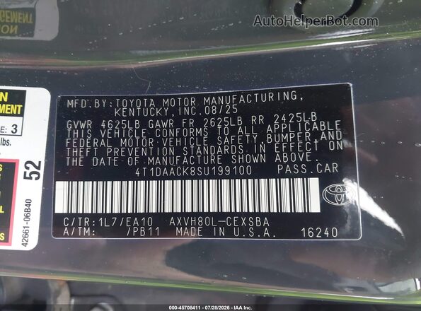 4T1DAACK8SU199100 2025 TOYOTA CAMRY Серый Вид подкапотного пространства