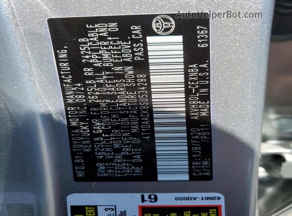 4T1DAACK8SU534288 2025 TOYOTA CAMRY Silver Շարժիչի բաժամունքի տեսք