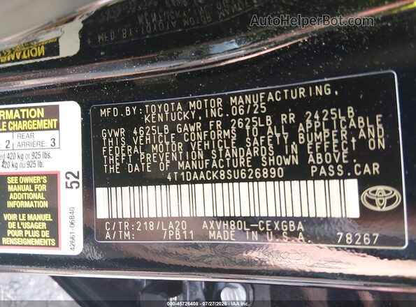 4T1DAACK8SU626890 2025 TOYOTA CAMRY  Engine compartment view