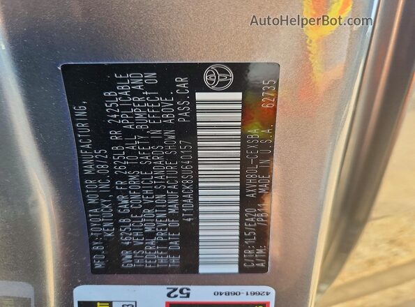 4T1DAACK8SU640157 2025 TOYOTA CAMRY Gray Vista del compartimento del motor