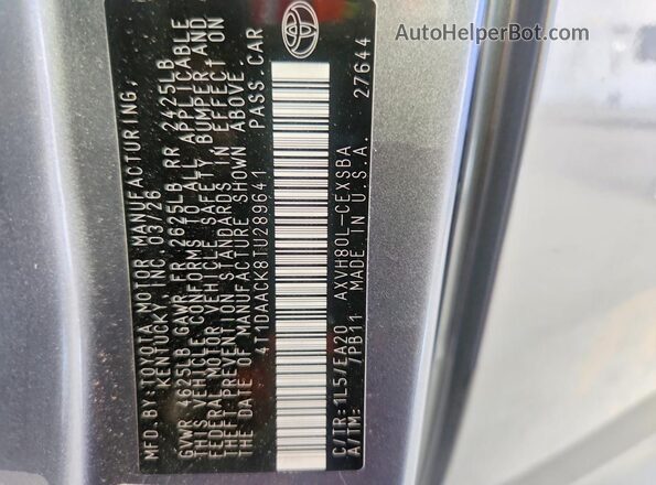 4T1DAACK8TU289641 2026 TOYOTA CAMRY Silver Engine compartment view