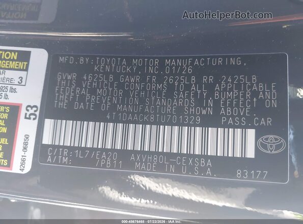 4T1DAACK8TU701329 2026 TOYOTA CAMRY Gray Engine compartment view