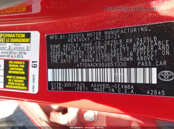 4T1DAACK9SU051330 2025 TOYOTA CAMRY Red Widok komory silnika