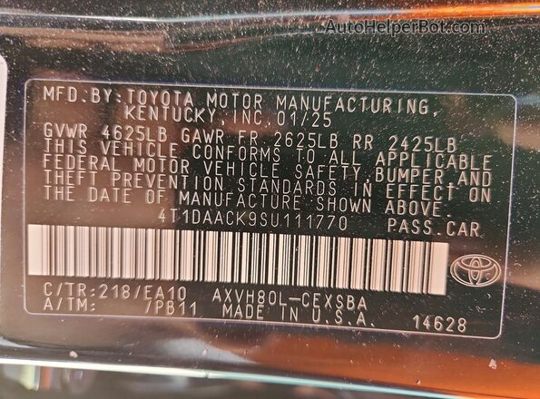4T1DAACK9SU111770 2025 TOYOTA CAMRY Black ძრავის განყოფილების ხედი