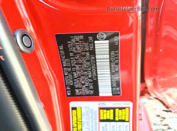 4T1DAACK9SU137981 2025 TOYOTA CAMRY Красный Вид наклейки с VIN-кодом