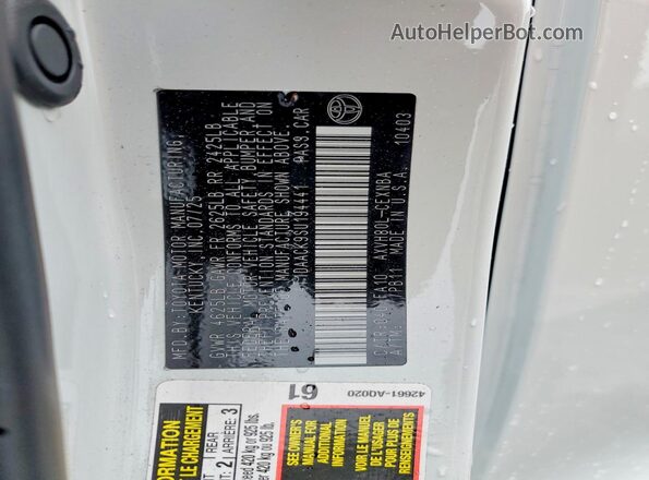 4T1DAACK9SU194441 2025 TOYOTA CAMRY White VIN sticker view