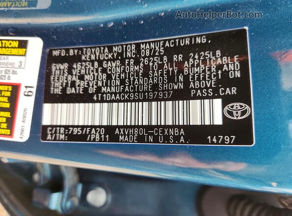 4T1DAACK9SU197937 2025 TOYOTA CAMRY Blue VIN კოდის სტიკერის ხედი