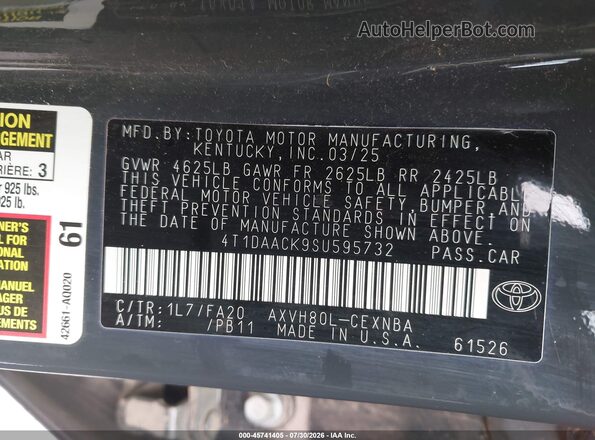 4T1DAACK9SU595732 2025 TOYOTA CAMRY Черный Вид подкапотного пространства