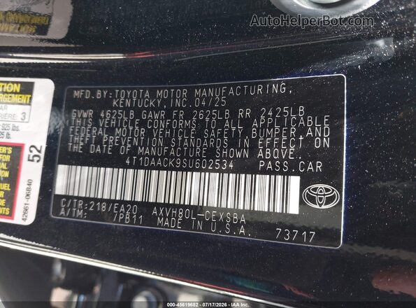 4T1DAACK9SU602534 2025 TOYOTA CAMRY Black Vista del compartimento del motor