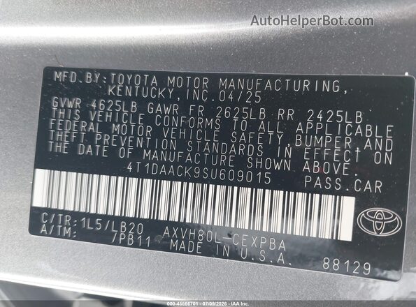 4T1DAACK9SU609015 2025 TOYOTA CAMRY Gray Շարժիչի բաժամունքի տեսք