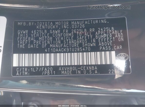 4T1DAACK9TU285470 2026 TOYOTA CAMRY Gray Engine compartment view