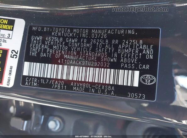 4T1DAACK9TU292032 2026 TOYOTA CAMRY Gray Շարժիչի բաժամունքի տեսք