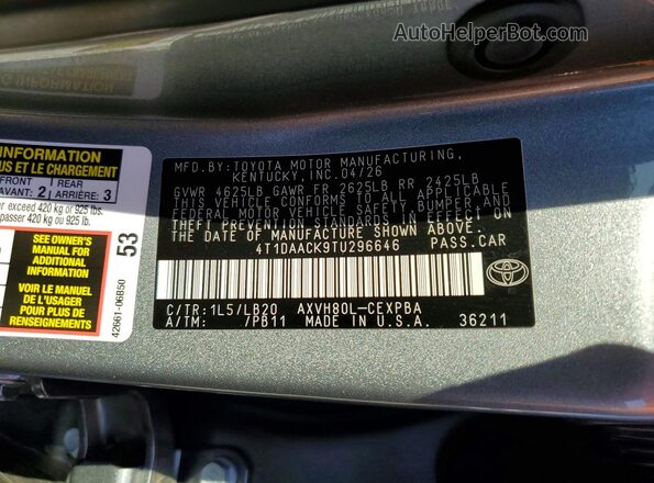 4T1DAACK9TU296646 2026 TOYOTA CAMRY Gray Engine compartment view