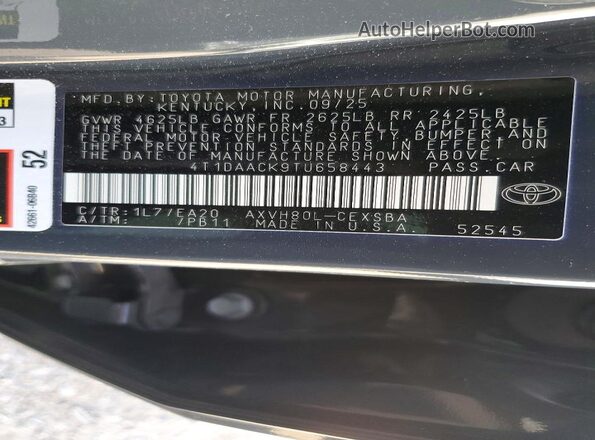 4T1DAACK9TU658443 2026 TOYOTA CAMRY Gray Widok komory silnika