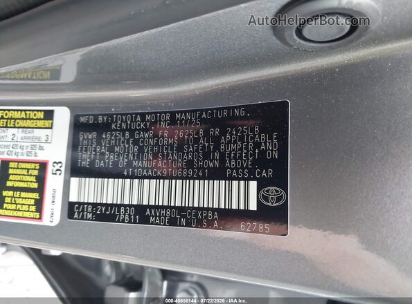 4T1DAACK9TU689241 2026 TOYOTA CAMRY Серый Вид подкапотного пространства