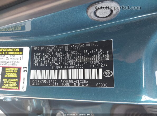 4T1DAACKXSU017722 2025 TOYOTA CAMRY Blue Widok komory silnika