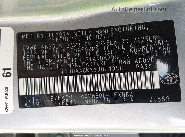 4T1DAACKXSU031958 2025 TOYOTA CAMRY Серый Вид подкапотного пространства
