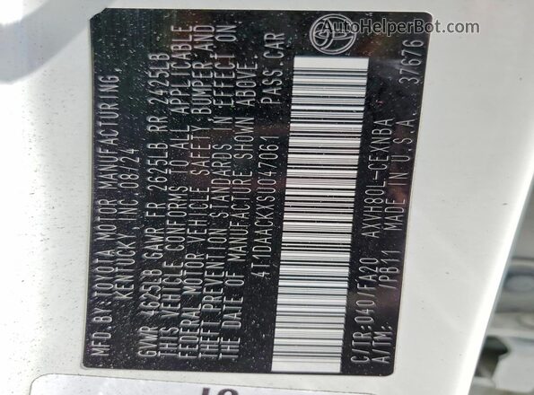 4T1DAACKXSU047061 2025 TOYOTA CAMRY White VIN sticker view
