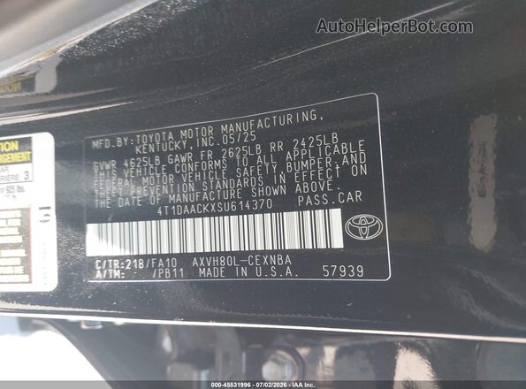 4T1DAACKXSU614370 2025 TOYOTA CAMRY Черный Вид подкапотного пространства