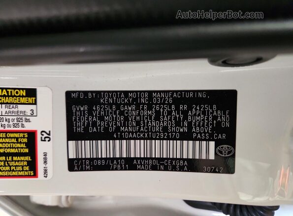 4T1DAACKXTU292170 2026 TOYOTA CAMRY White Engine compartment view