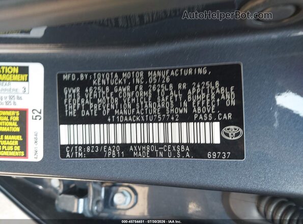 4T1DAACKXTU757742 2026 TOYOTA CAMRY Blue Widok komory silnika