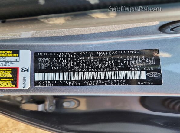 4T1DBADK0SU526455 2025 TOYOTA CAMRY Silver Вид підкапотного простору