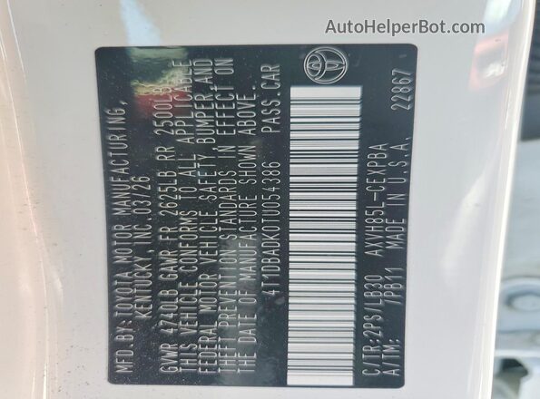 4T1DBADK0TU054386 2026 TOYOTA CAMRY White ძრავის განყოფილების ხედი