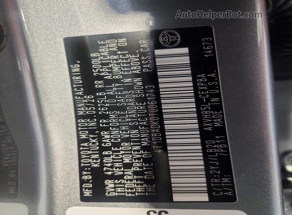4T1DBADK0TU061743 2026 TOYOTA CAMRY Gray VIN კოდის სტიკერის ხედი