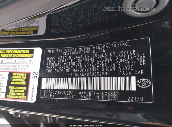 4T1DBADK0TU062990 2026 TOYOTA CAMRY Черный Вид подкапотного пространства