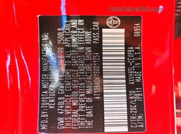 4T1DBADK1SU011254 2025 TOYOTA CAMRY Red Widok naklejki z numerem VIN