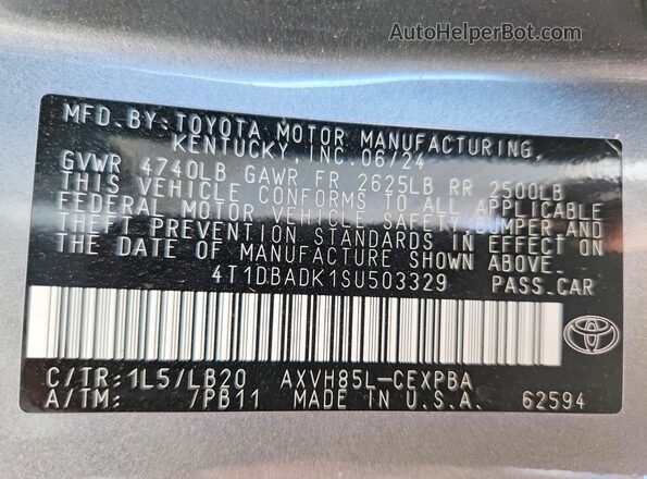 4T1DBADK1SU503329 2025 TOYOTA CAMRY Gray VIN կոդի պիտակի տեսք