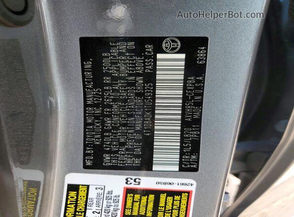 4T1DBADK1TU549325 2026 TOYOTA CAMRY Gray VIN կոդի պիտակի տեսք