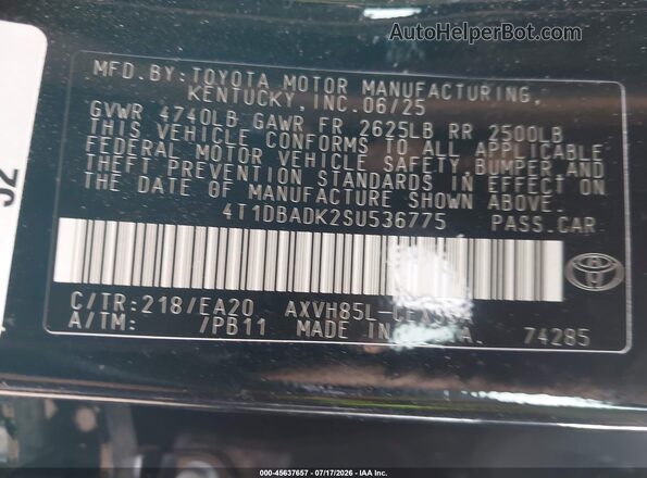 4T1DBADK2SU536775 2025 TOYOTA CAMRY Black Вид підкапотного простору